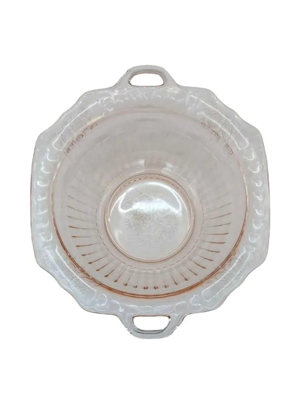 Hocking Glass Mayfair Open Rose Pink Depression 2 Handle Serving Bowl Vintage